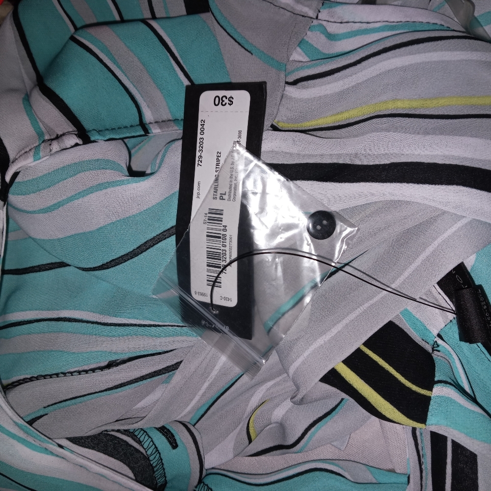 Worthington sleeveless striped blouse gray and aqua print new with tags - Picture 3 of 4